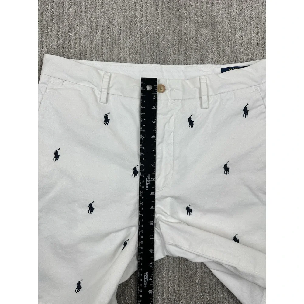 Polo Ralph Lauren Shorts Men 32 White Chino Flat Front All Over Pony Classic AOP